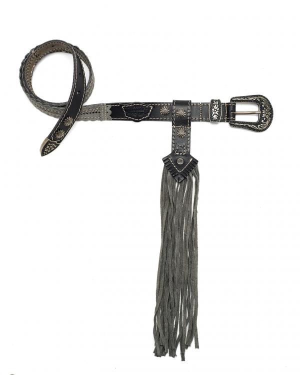 CINTURA IN PELLE BORCHIATA YONAGUNI SILVERSTONE CENERE